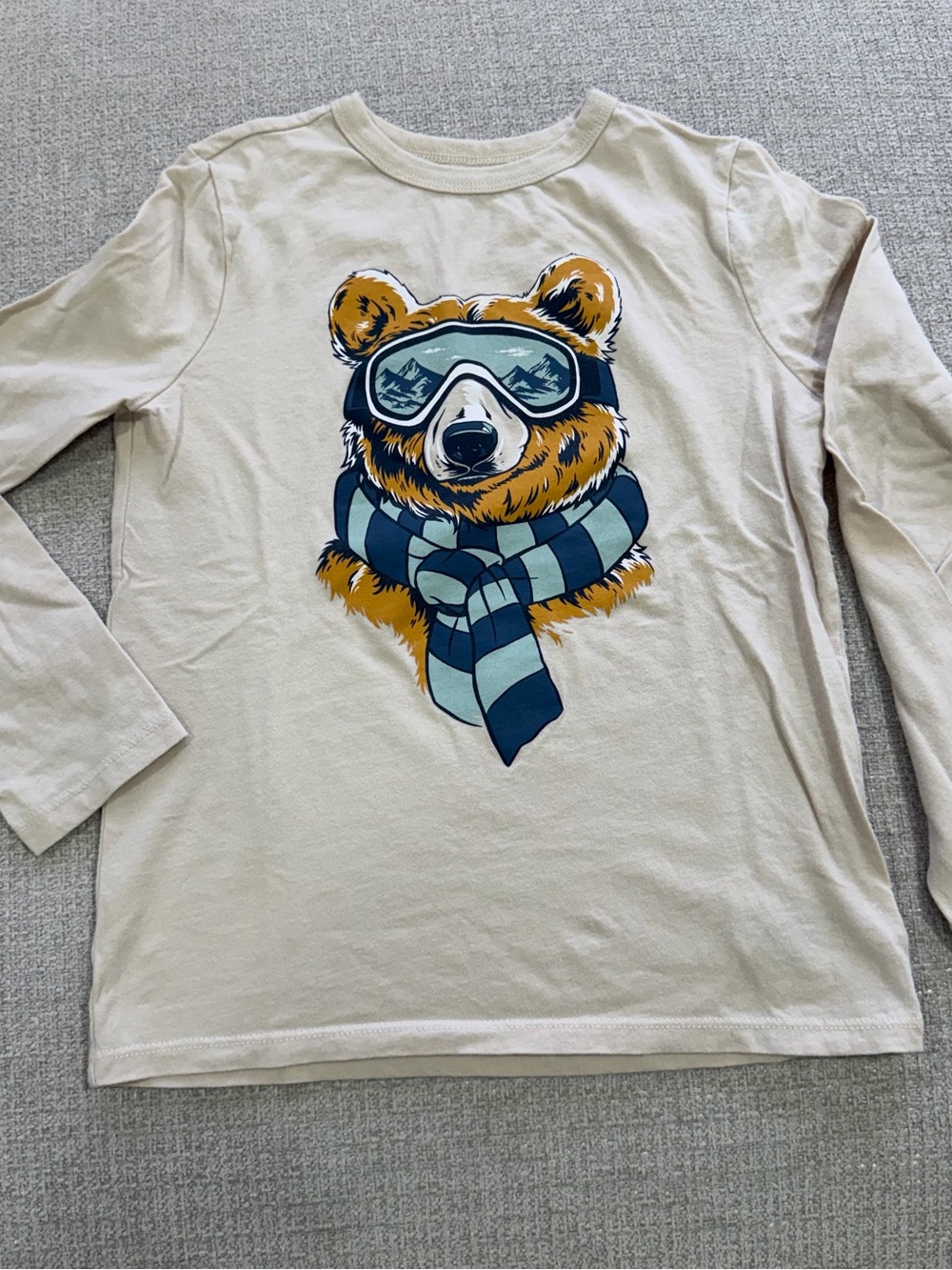 GAP Cream Long-Sleeve Bear Tee with Blue Scarf